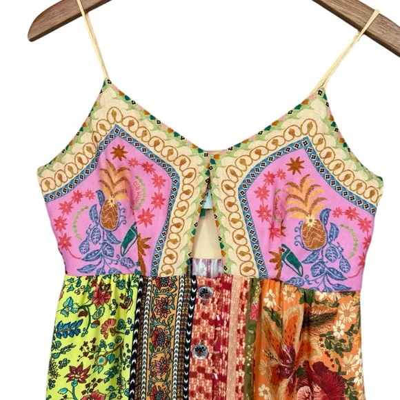 Farm Rio Mixed Scarves Midi Dress Size Small 100% Viscose Cut-Out Detail NWOT - Picture 4 of 12